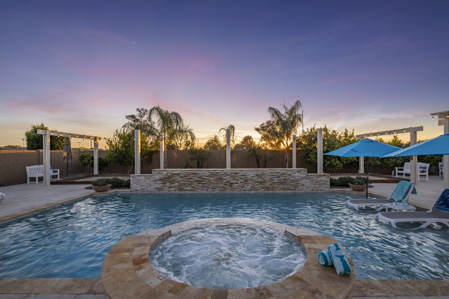 Spa and pool at sunset