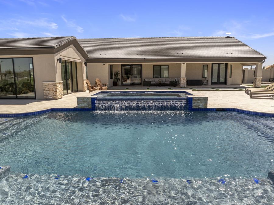 Pool with raised spa spillover, Legacy Living in San Tan Valley, AZ