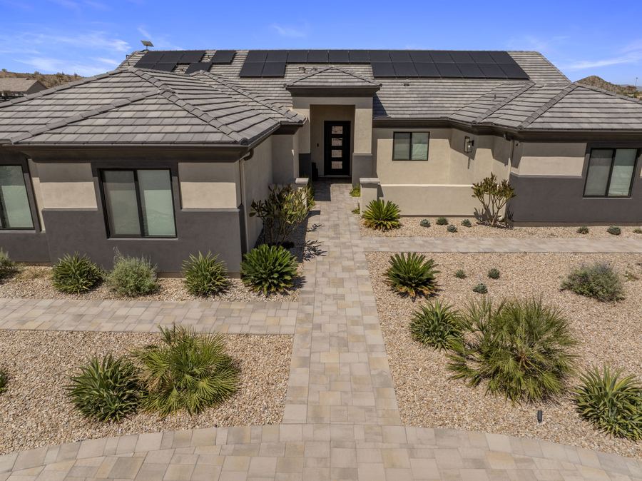 Aerial view of the front entry walk and desert plantings