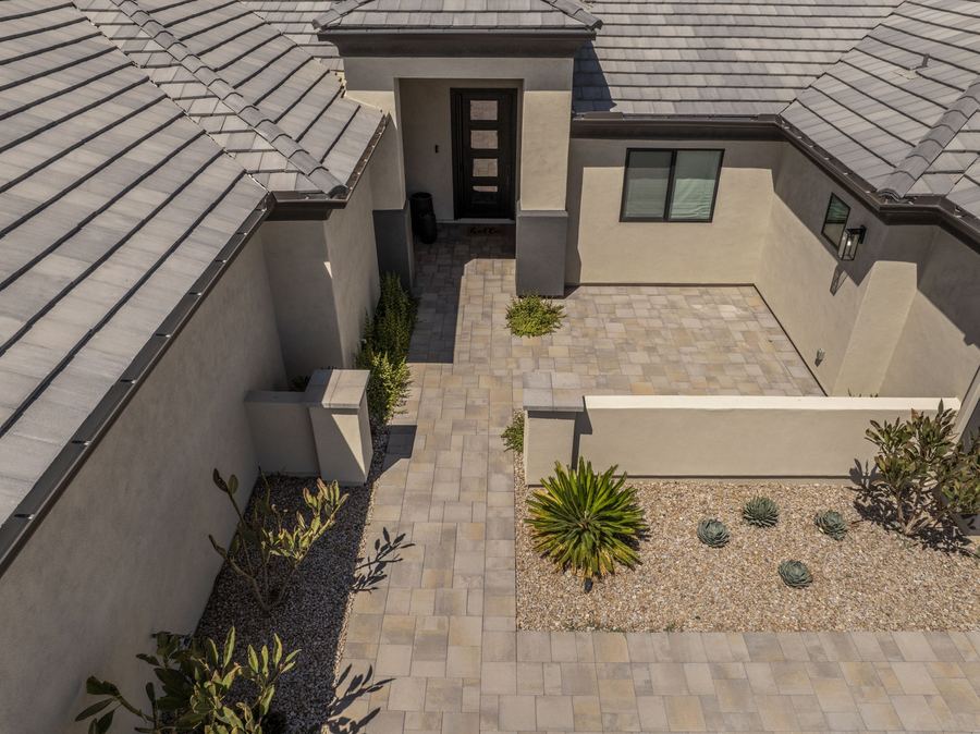 Aerial view of the paver entry courtyard