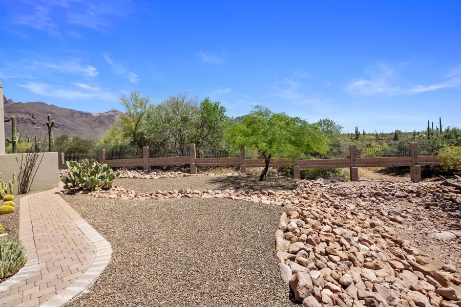 Paver walkway through desert front yard landscaping