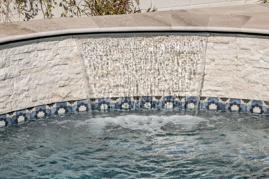 Close view of a sheer descent over stacked stone