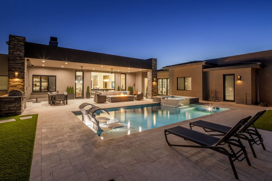 Pool and patio at blue hour